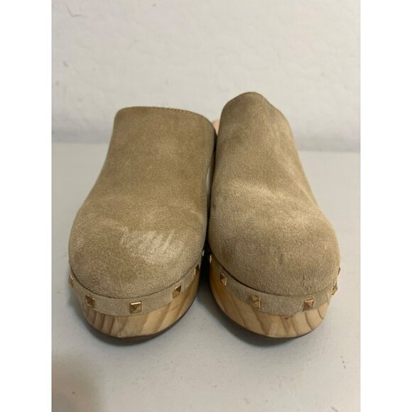 Steve Madden Brooklyn Beige Leather Suede Gold Studded Clog 9M - Picture 2 of 9